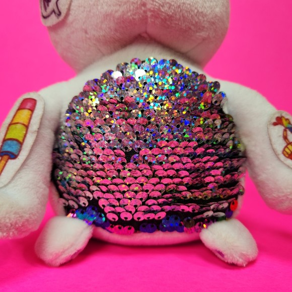 RMS White Graffiti Cat Plush Toy Sequin Belly Weighted Bottom 6.5 in. - Picture 5 of 8